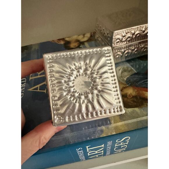 Decorative Tin Box Set of 2 Gifts Punched Tin Ethnic decor - Picture 3 of 11